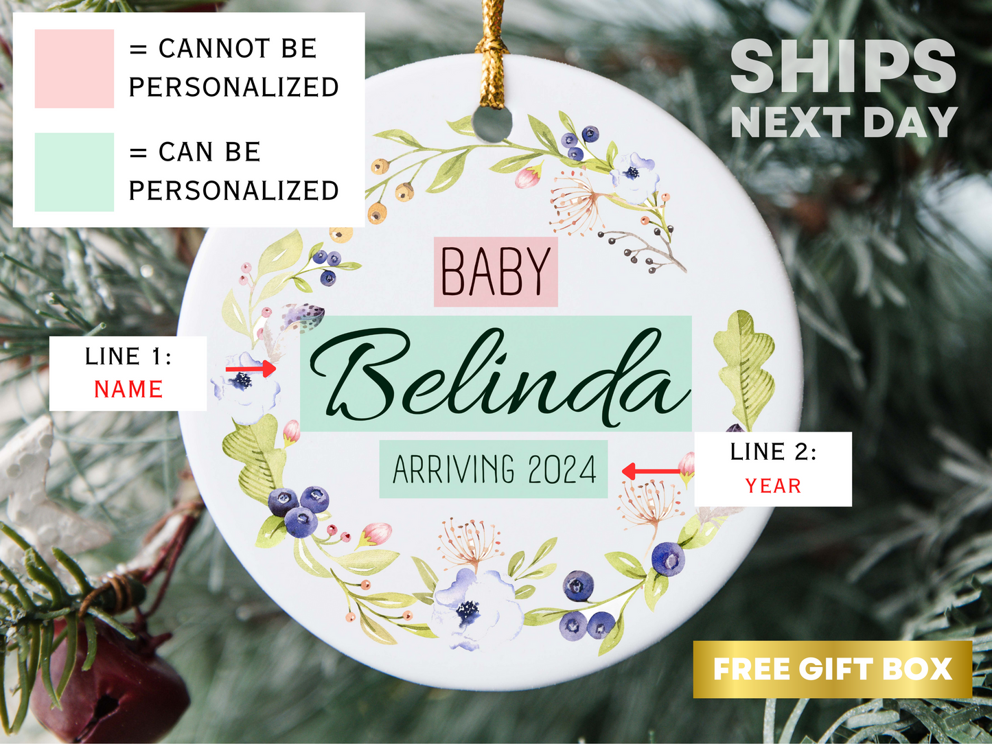 Baby Arriving Custom Ornaments for Baby Announcement Custom Name Ornament Christmas Gift