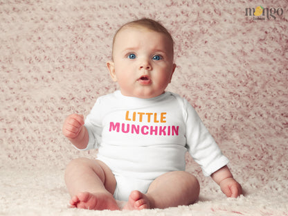 Long Sleeve Baby Onesie with the text 'little munchkin.' This adorable design adds a playful and endearing touch to your child's outfit.
