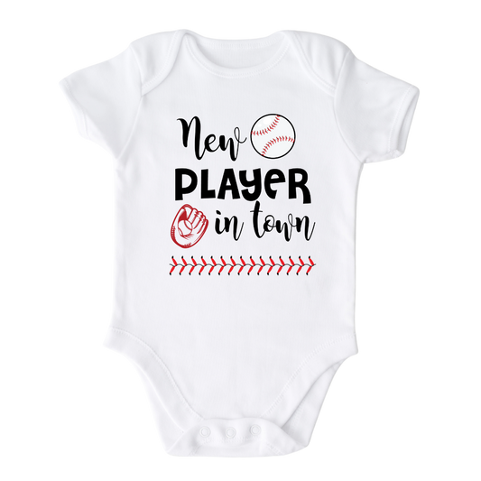 New Player in Town Baseball Baby Onesie® Baseball Funny Outfit for Baby Gift for Baby Shower Gift