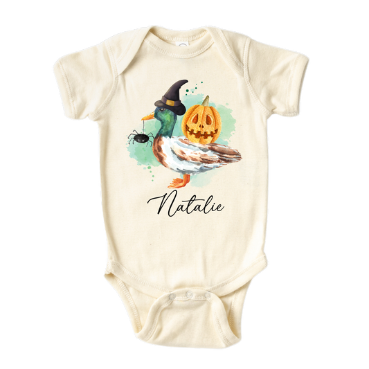 Cute Baby Onesie® Witch Duck Pumpkin Custom Name Kid Tshirt Halloween Baby Announcement for Baby Gift for Baby Shower Gift