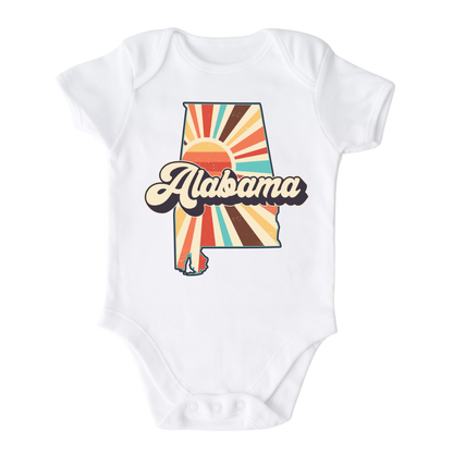 alabama state design, baby onesie, newborn onesie, front image, white bodysuit