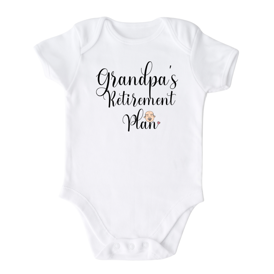 Baby onesie - kid's t-shirt with a cute printed graphic that says 'Grandpa's Retirement Plan.' The shirt features a colorful design and is made from high-quality materials. It's a perfect gift for little ones who love their grandpas and will bring joy to any child's wardrobe.