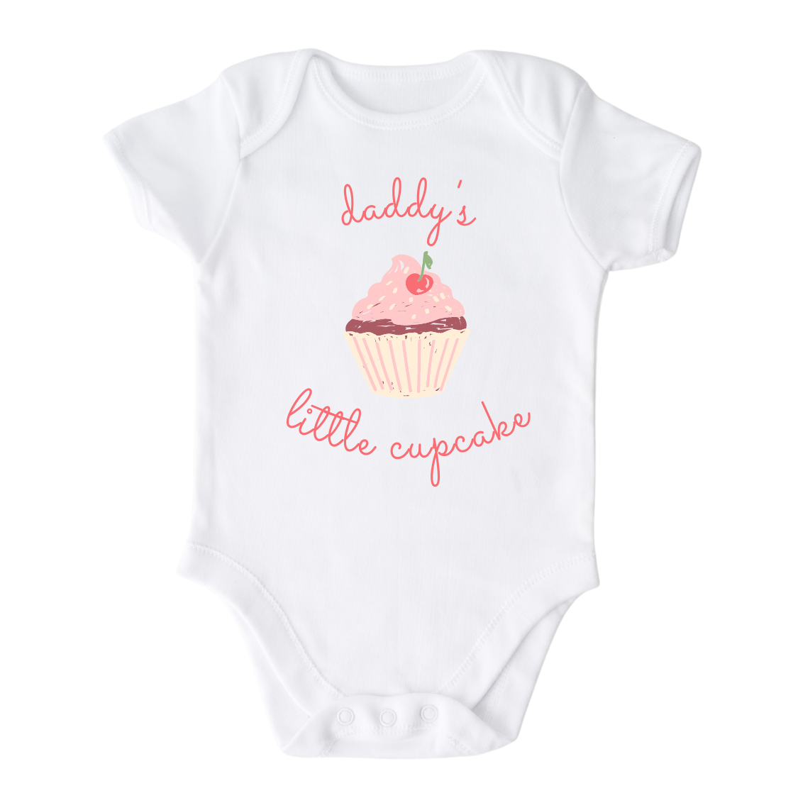 Baby Bodysuit - Cute cupcake graphic print with customizable text - 'Daddy's Little Cupcake' on a kid t-shirt and baby onesie. High-quality and vibrant design for adorable children's clothing. Perfect gift option.