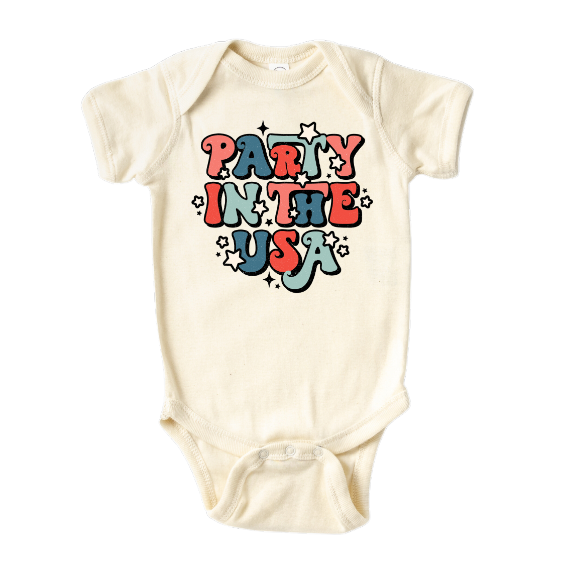 A kids' t-shirt with the vibrant text 'Party in the USA' printed on it. The design captures the festive and patriotic spirit, making it perfect for celebratory occasions. Let your child join in the fun and showcase their love for partying with this eye-catching tee