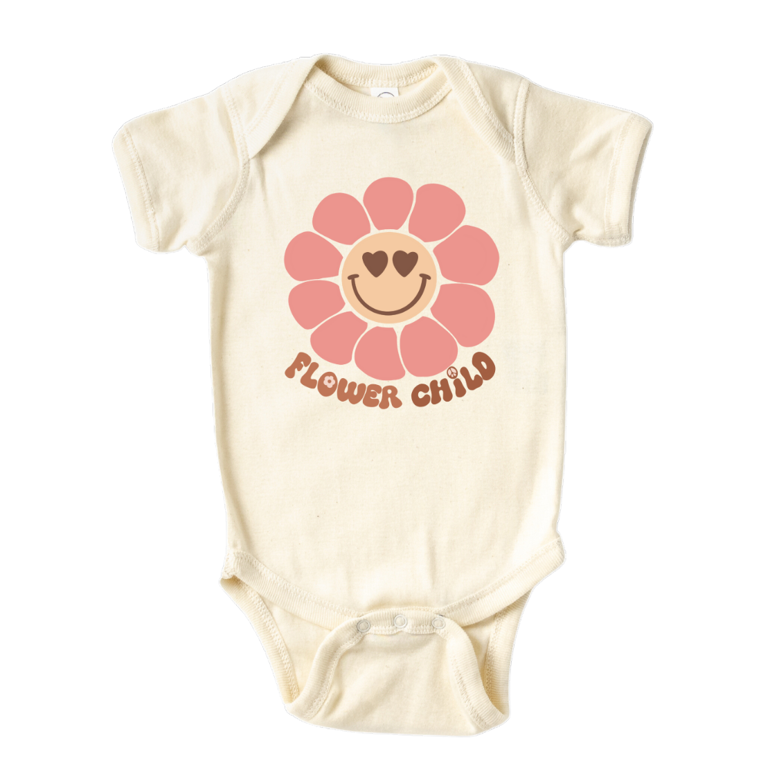 Natural Onesie with a cute flower graphic and text 'Flower Child' - Express your child's free-spirited style with this adorable flower-themed tee, perfect for little fashionistas. 