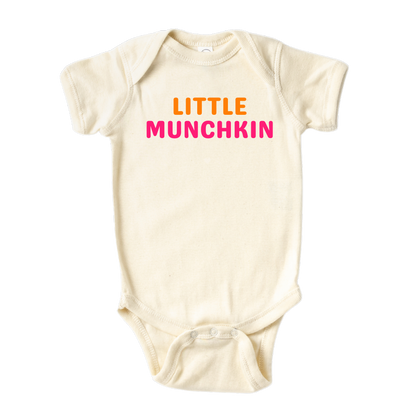 Natural Baby Onesie with the text 'little munchkin.' This adorable design adds a playful and endearing touch to your child's outfit.