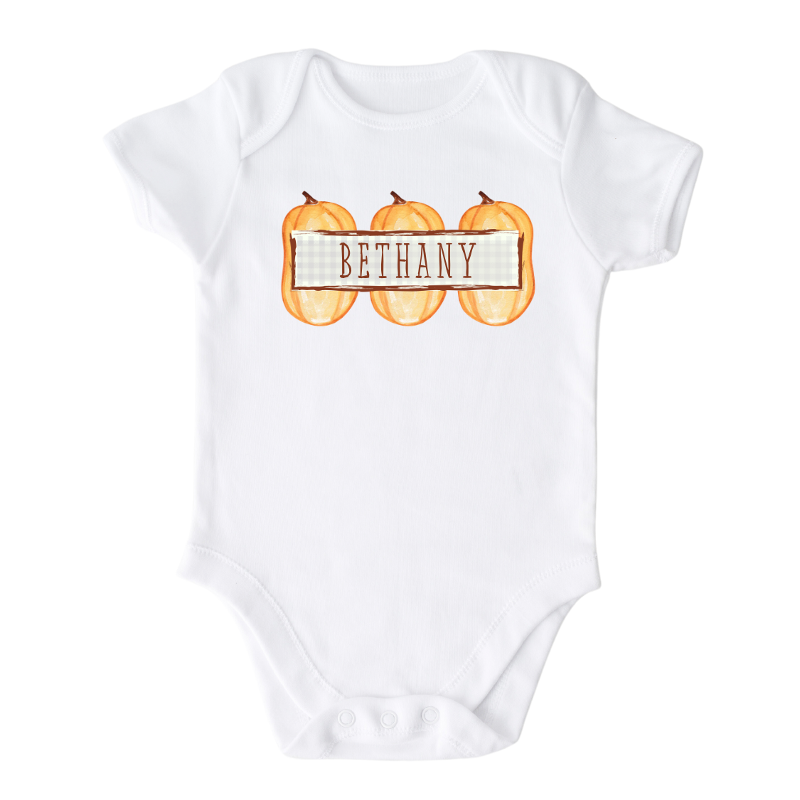 Baby Onesie - Fall Baby Clothes - Cute Baby Gift - Baby Bodysuit with a cute pumpkin frame design, customizable with names.