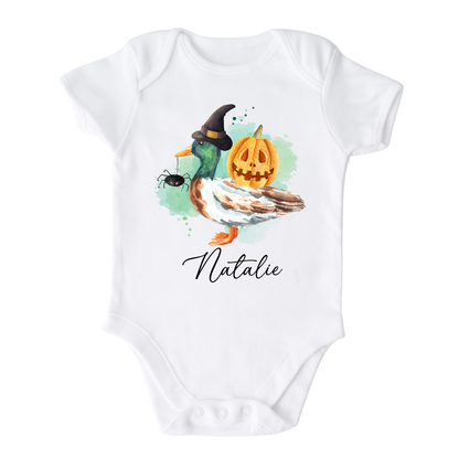 Cute Baby Onesie® Witch Duck Pumpkin Custom Name Kid Tshirt Halloween Baby Announcement for Baby Gift for Baby Shower Gift