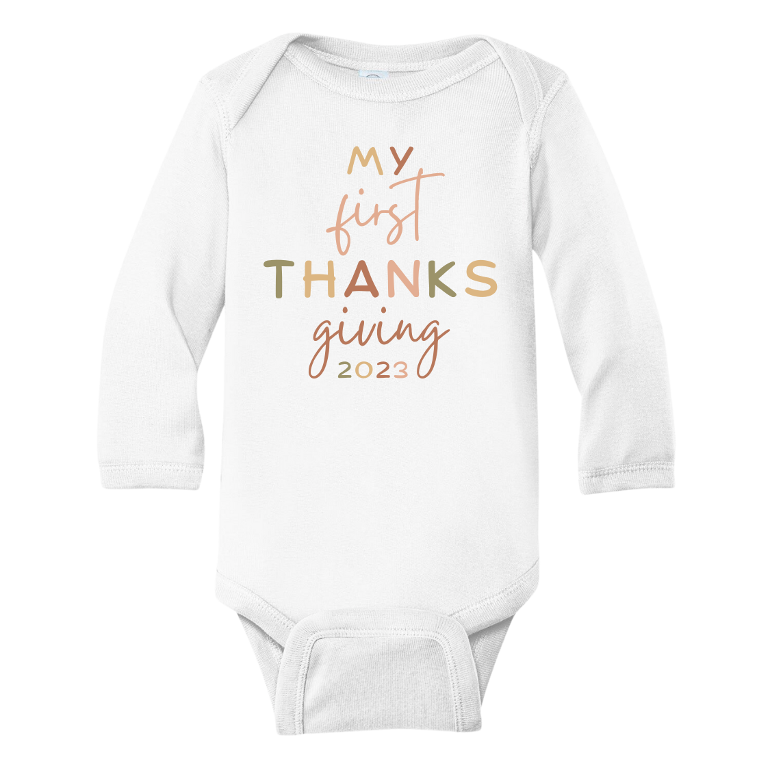 Baby Onsie - Cute Baby Onesie - Cute Baby Gift - Baby Clothes - Baby Bodysuit with cute 'My First Thanksgiving' text design.
