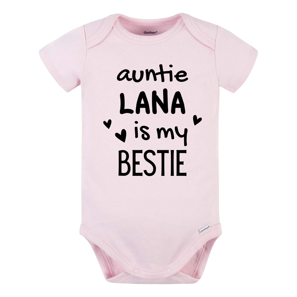 Custom Name Auntie Is My Bestie Baby Onesie® Baby Shower Gift for Aunt