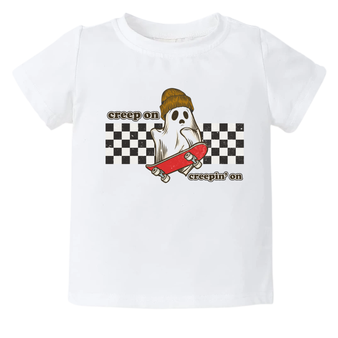 Kids' Halloween t-shirt with retro ghost boxing design.