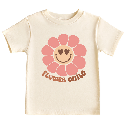 Natural Kids t-shirt with a cute flower graphic and text 'Flower Child' - Express your child's free-spirited style with this adorable flower-themed tee, perfect for little fashionistas. 