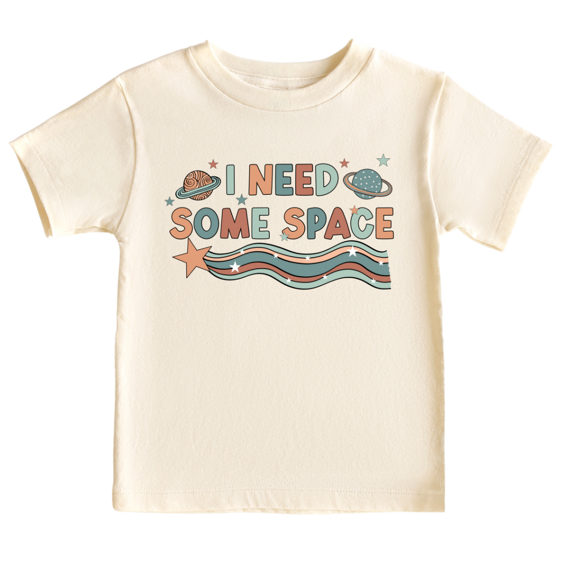 Natural Kids t-shirt with cute space graphic and the text 'I Need Some Space.' Perfect for space enthusiasts and young explorers.