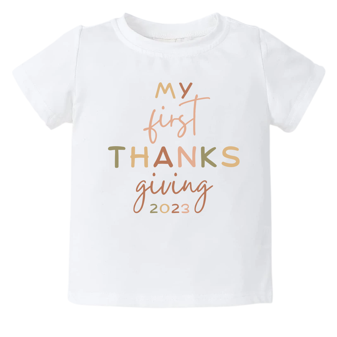 Kid's t-shirt with cute 'My First Thanksgiving' text design.