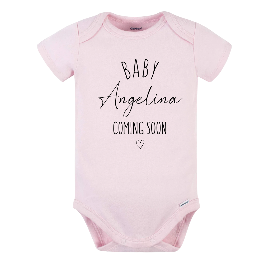 Cute Custom Baby Onesies® Coming Soon Baby Shower Gift Baby Announcement Ideas Personalized Baby Name Pregnancy Reveal Bodysuit