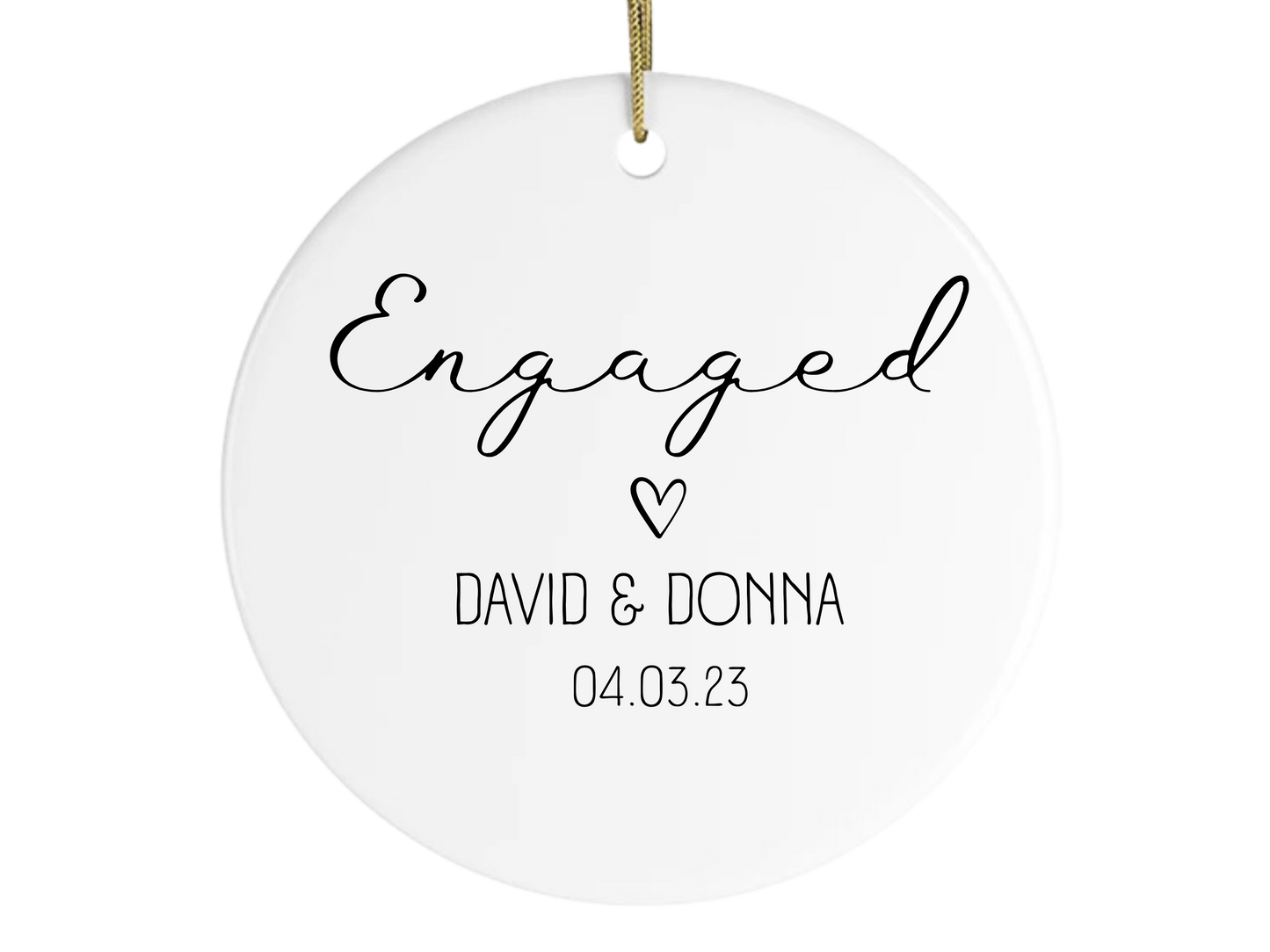 Custom name ornament for engagement gift for newly engaged couple