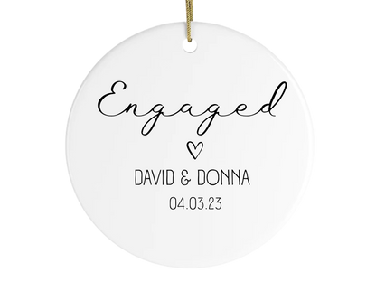 Custom name ornament for engagement gift for newly engaged couple