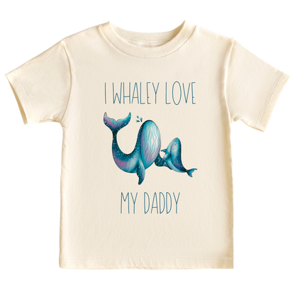 Natural Kid's t-shirt with a cute printed design of a Parent and Kid Whale, customizable with the text 'I Whaley Love My Dad'