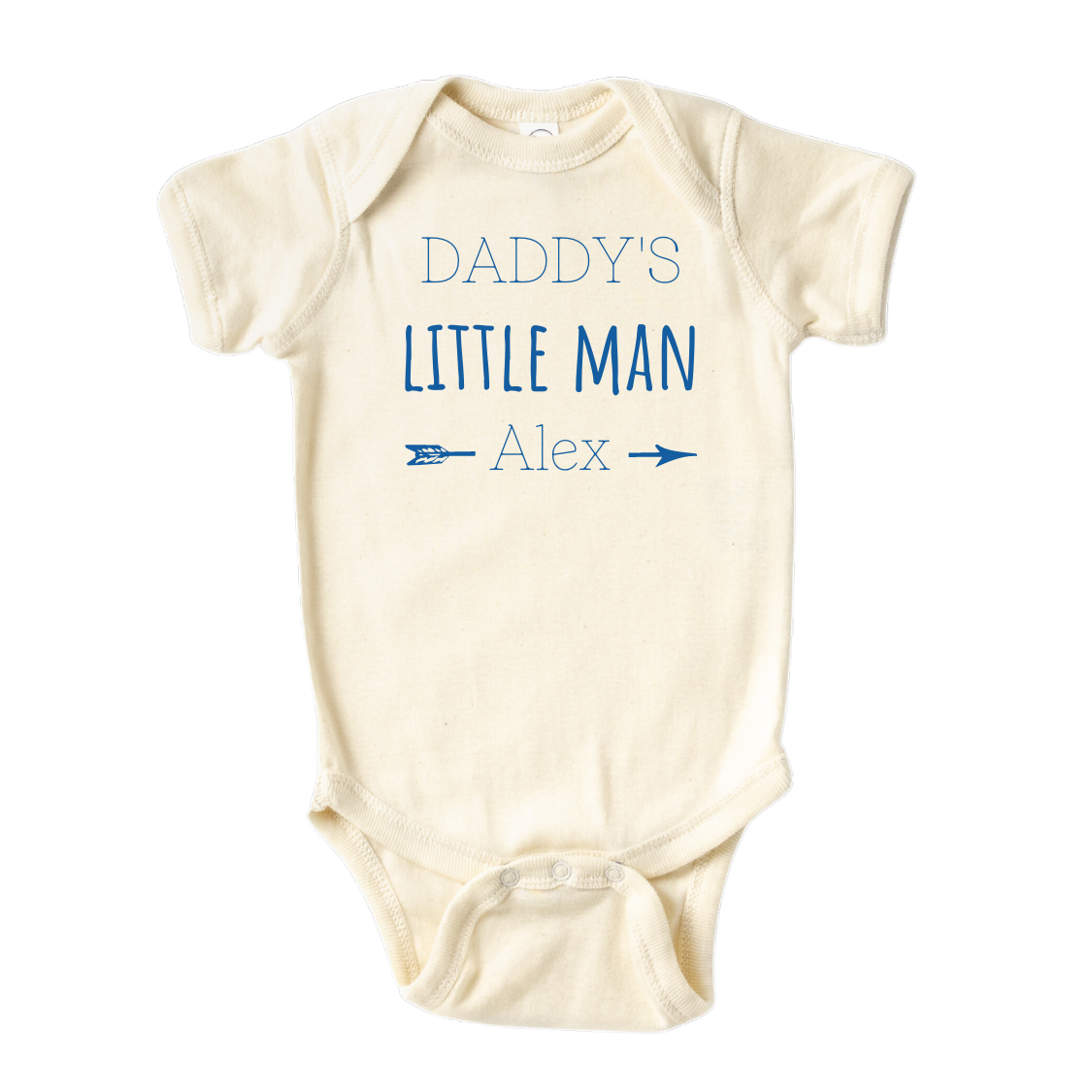 Natural Onesie with customizable name option and the text 'Daddy's Little Man'.