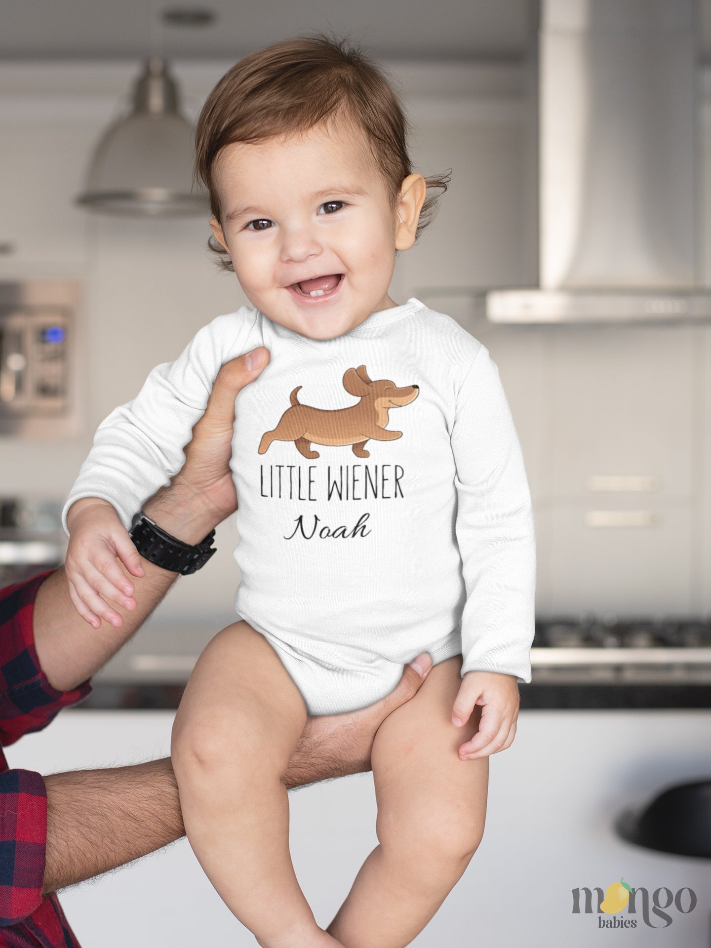 Long Sleeve Baby Bodysuit - Cute Baby Onsie - Baby Onesie with custom name - Dachshund Baby Shirt