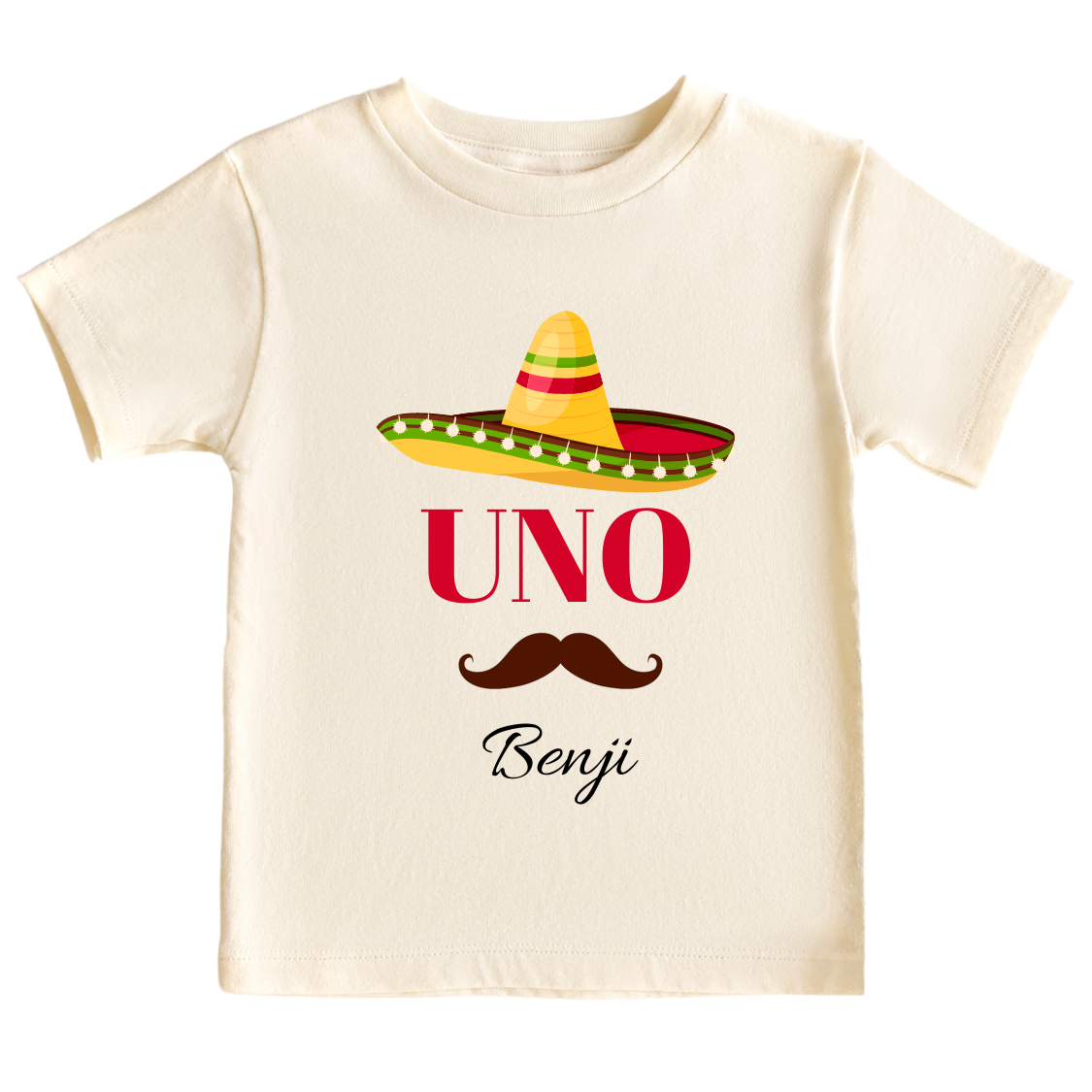 Kid's t-shirt with a cute 'Uno' design, customizable for personalization.