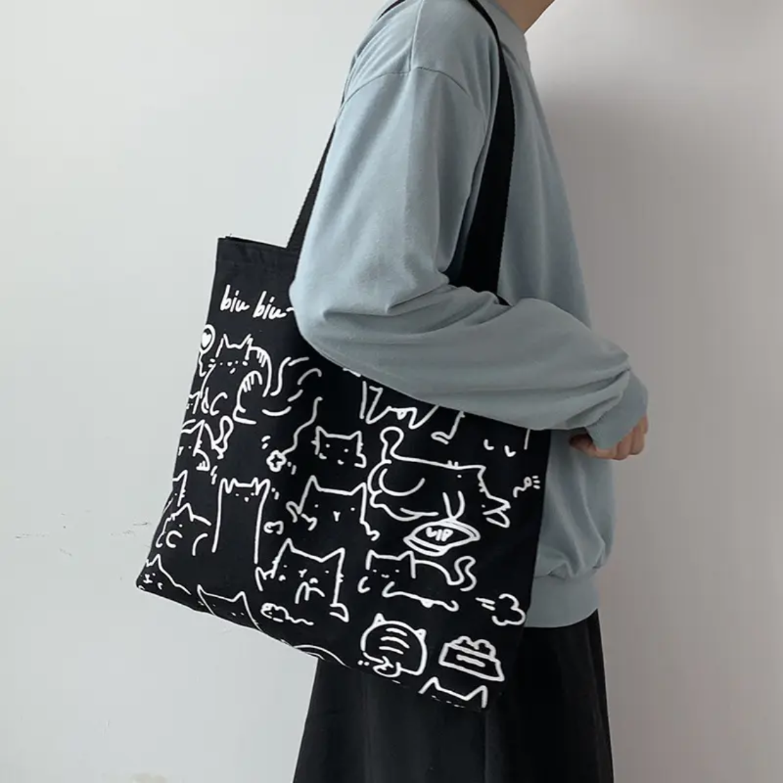 Cute Cat Printed Canvas Bag for Shopping Bag