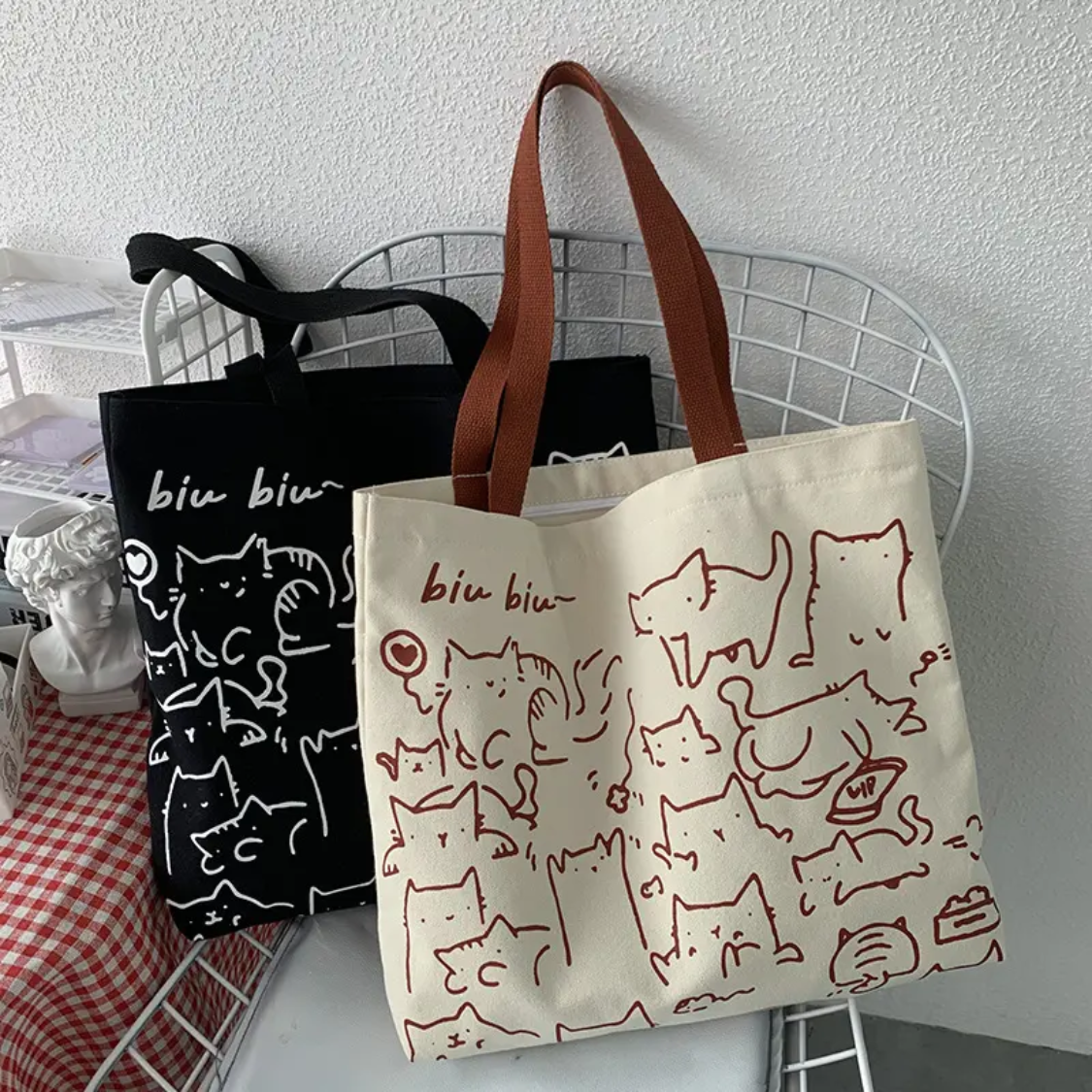 Cute Cat Printed Canvas Bag for Shopping Bag
