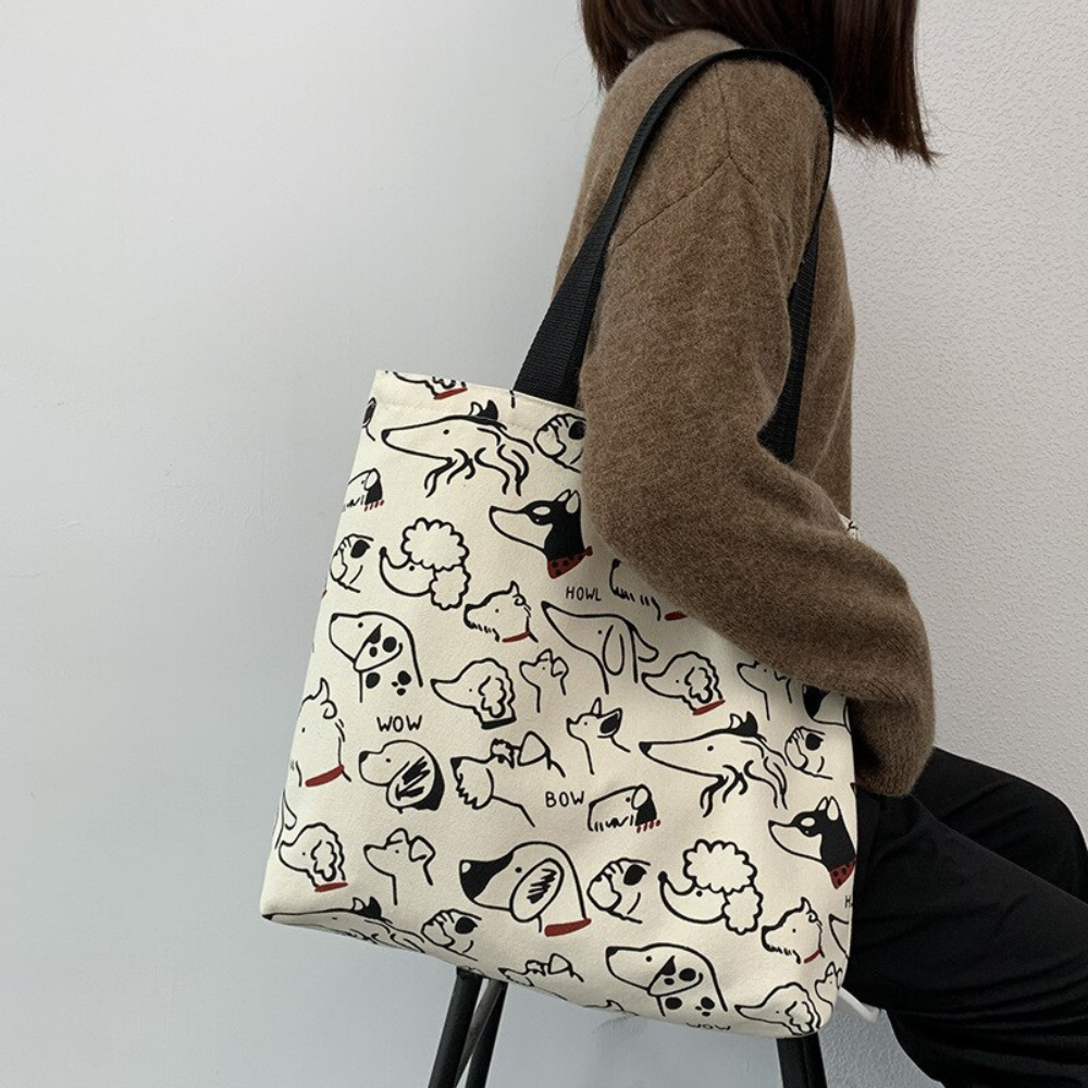Cute Dog Printed Canvas Bag for Shopping Bag