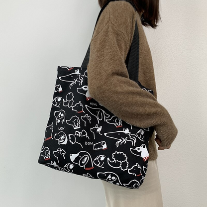 Cute Dog Printed Canvas Bag for Shopping Bag