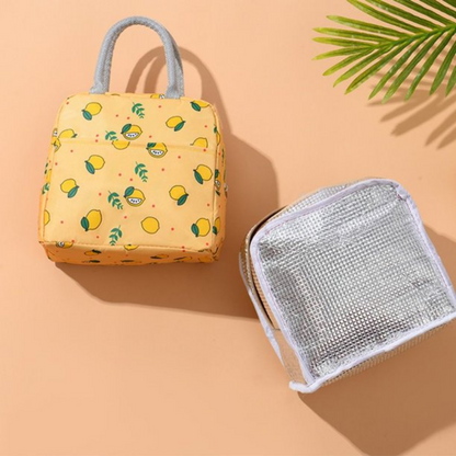 Cute Lemon Pattern Lunch Bag with Heat Insulated, Lunch Bag Cooler Tote Box