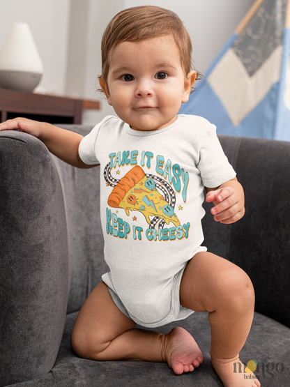 Funny Baby Onesie® Take It Easy Keep It Cheesy Pizza Baby Shirt Premium Cotton Unisex Baby Announcement
